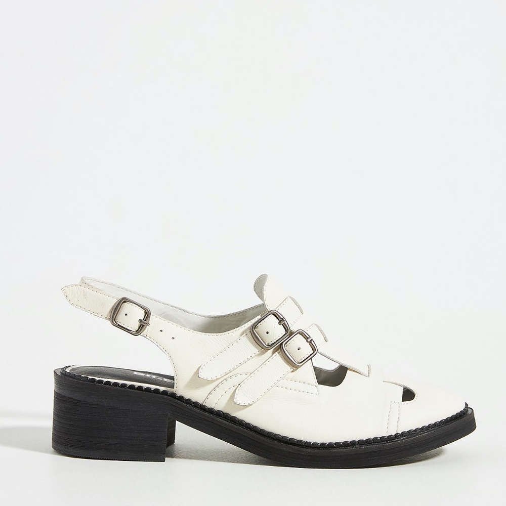 SILENT D MCKAY HEELED SANDAL OFF WHITE / BLACK SIZE 6 EU 36 LEATHER FREE PEOPLE